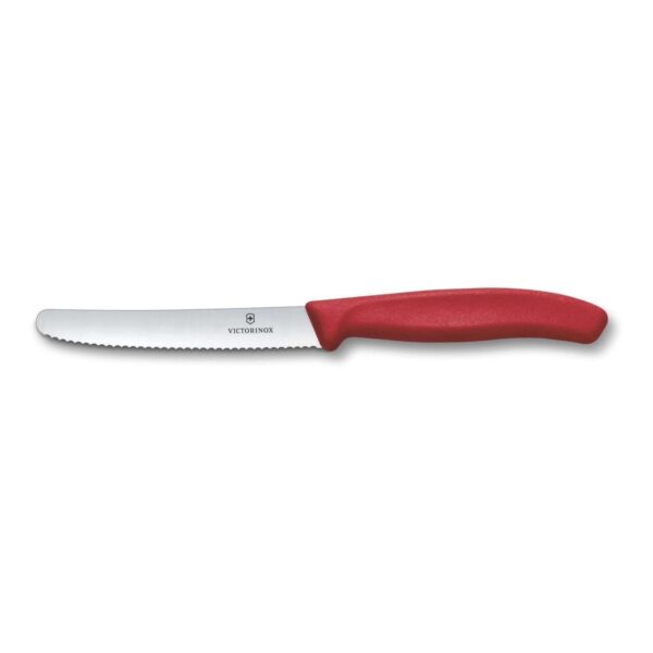 Οδοντωτό μαχαίρι κουζίνας Victorinox Swiss Classic με στρογγυλή λάμα 11 εκ. και κόκκινη λαβή