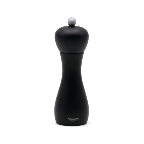 Bisetti Rimini wooden salt mill in matte black, 18.5 cm tall
