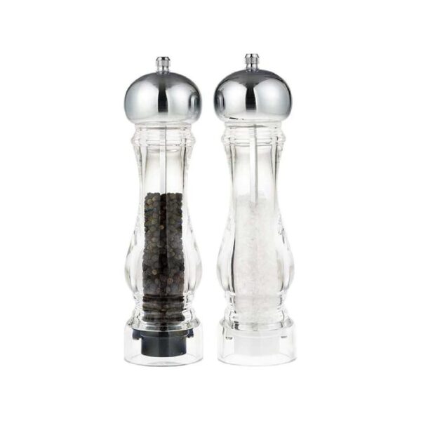 Acrylic and stainless steel salt or pepper mill, 16.5 cm