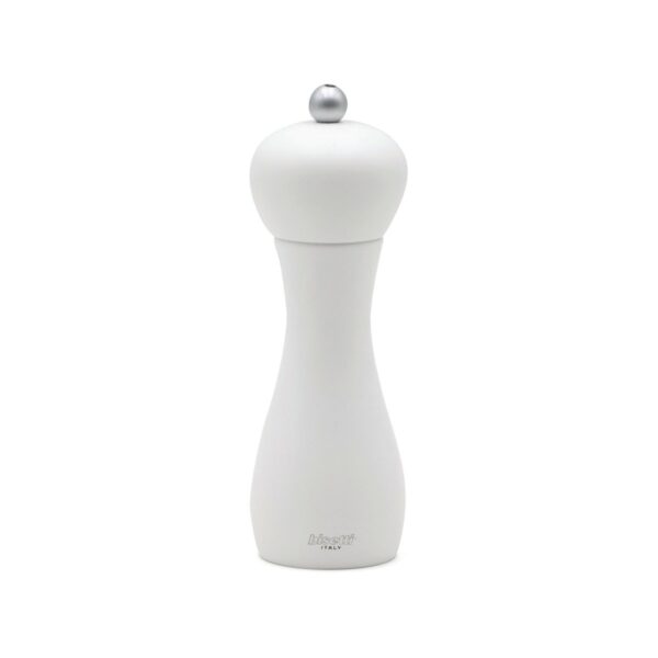 White Bisetti Rimini wooden pepper mill, 18.5 cm tall