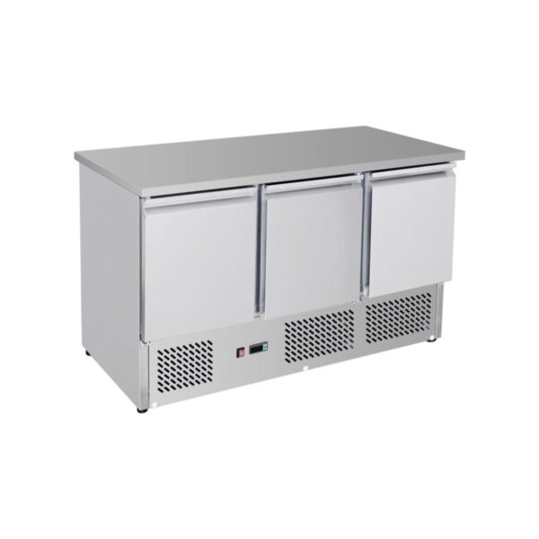 Stainless steel 3-door under-counter refrigerator, 370 litres, 137x70x87 cm