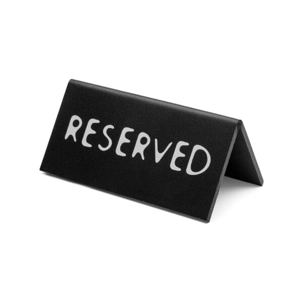 Επιτραπέζια πινακίδα Reserved από PVC σε μαύρο και λευκό χρώμα, 11x6x6 εκ.