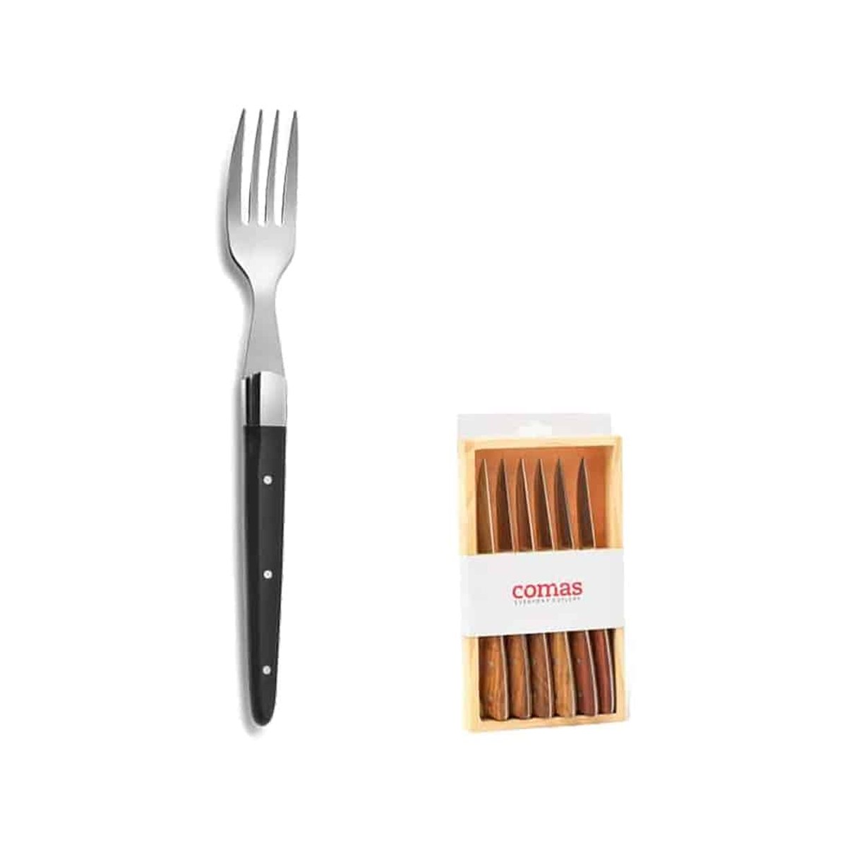 Steak Fork Acr Black Handle 18/10 6335 Comas Acr steak fork with black handle, 18/10 stainless steel, 21 cm