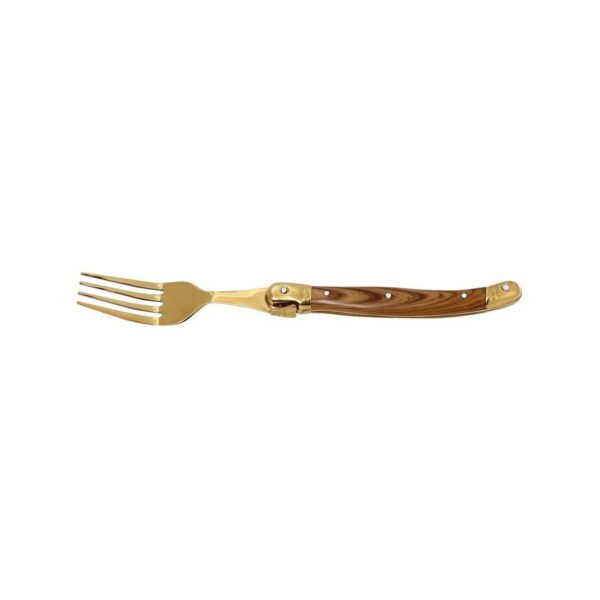 Gold Espiel steak fork, 18/0 stainless steel with wooden handle