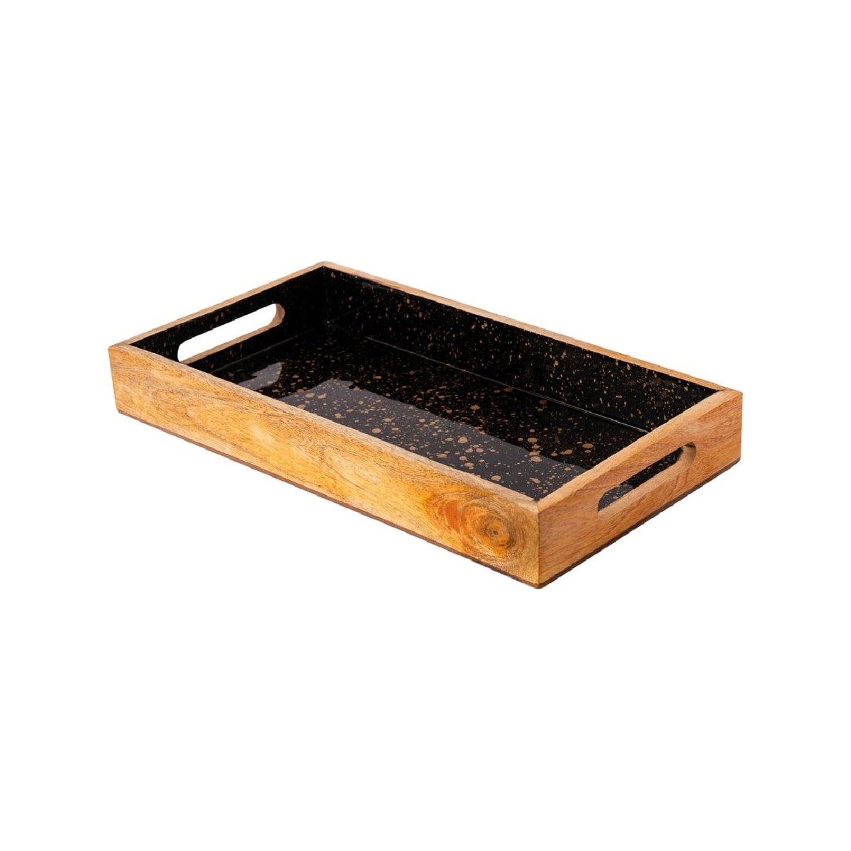 Wooden Serving Tray with Handles 40x22x5cm Black/Gold Spots Wooden serving tray with handles in Black/Gold Spots, 40x22x5 cm