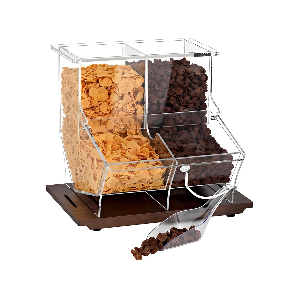 Muesli Cereal Display Vario Two Compartments With Beech Base CPL01-260 Garibaldi Vario two-compartment cereal display with beech base