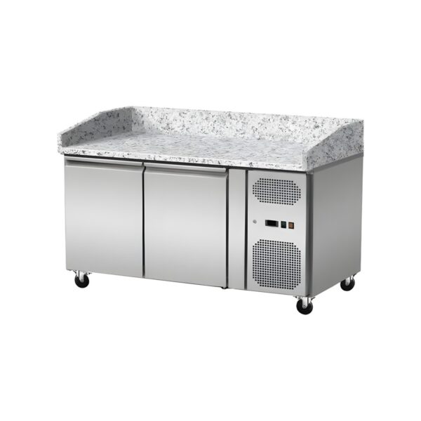 Stainless steel two-door pizza prep counter fridge, 360 litres, 290 W