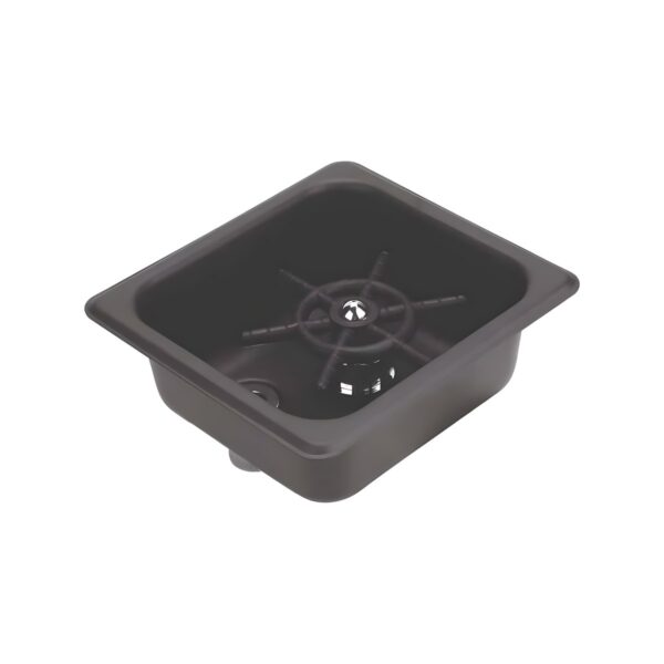 Black recessed GN 1/6 glass rinser, 18/10 stainless steel, 16.2x17.6x7 cm