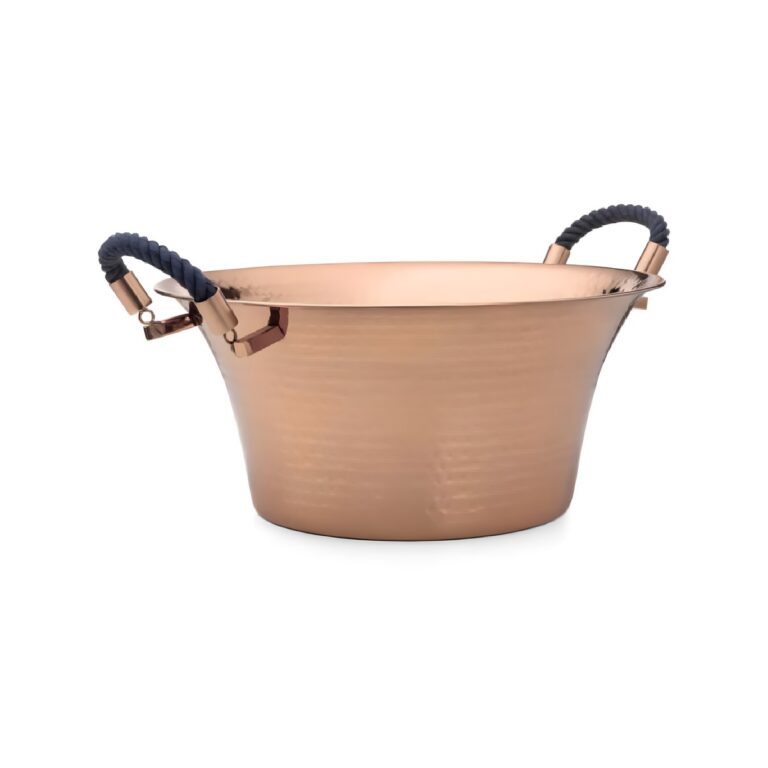 Copper hammered 18/10 stainless steel champagne bucket with handles, 46x22 cm