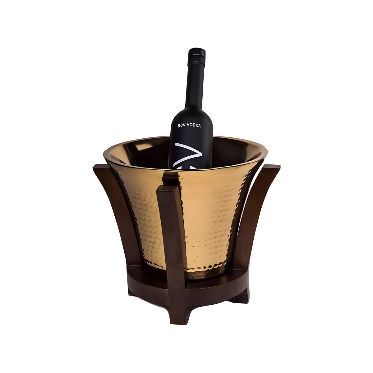 Champagne Cooler Forged Gold Double-walled Inox 18/10 With Wooden Base 4lt 27×25cm 6241G Forged gold double-walled stainless steel 18/10 champagne cooler with wooden base, 4 litres, 27x25 cm
