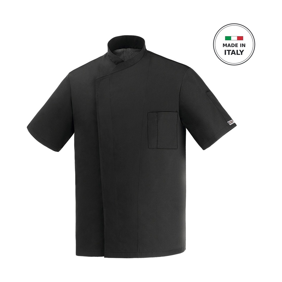 Chef Jacket EGOCHEF 100% Microfiber Men's Black Short Sleeve Ottavio MEDIUM Egochef Ottavio men's black short sleeve microfiber chef jacket, size Medium