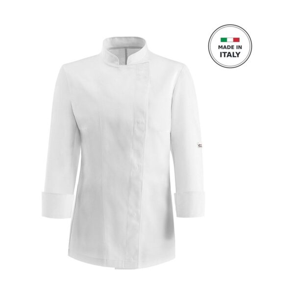 Γυναικείο λευκό σακάκι σεφ Egochef Easy Girl από μικροΐνες με μακρύ μανίκι, μέγεθος Medium