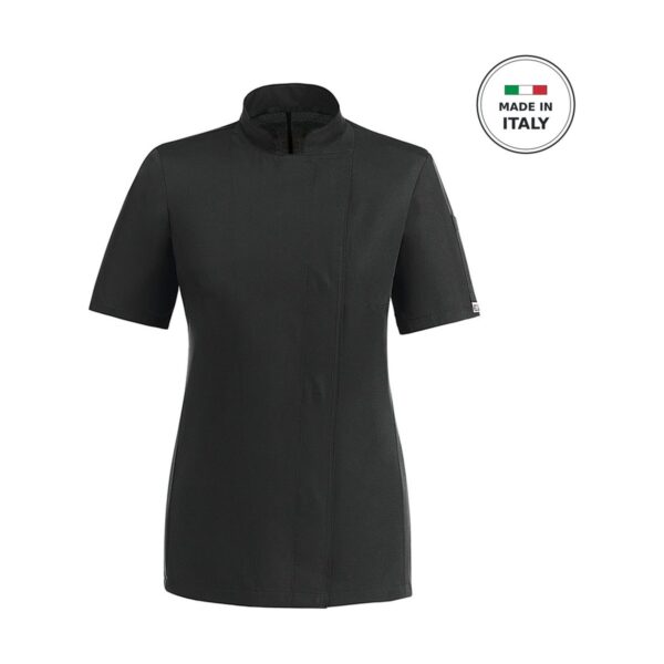 Μαύρο γυναικείο σακάκι σεφ Egochef Easy Girl από microfiber με κοντό μανίκι, Medium