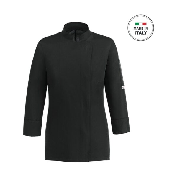 Egochef Easy Girl women's black long sleeve microfiber chef jacket, Medium
