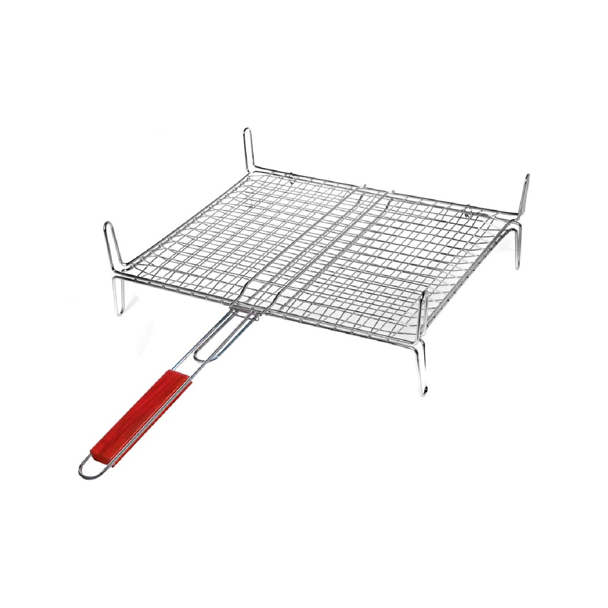 Σχάρα Ψησταριάς 46x41εκ Inox 18/10 Ορθογώνια Με Ξύλινη Λαβή & Πόδια Ορθογώνια ανοξείδωτη σχάρα ψησταριάς 18/10 με ξύλινη λαβή και πόδια, 46x41 εκ.