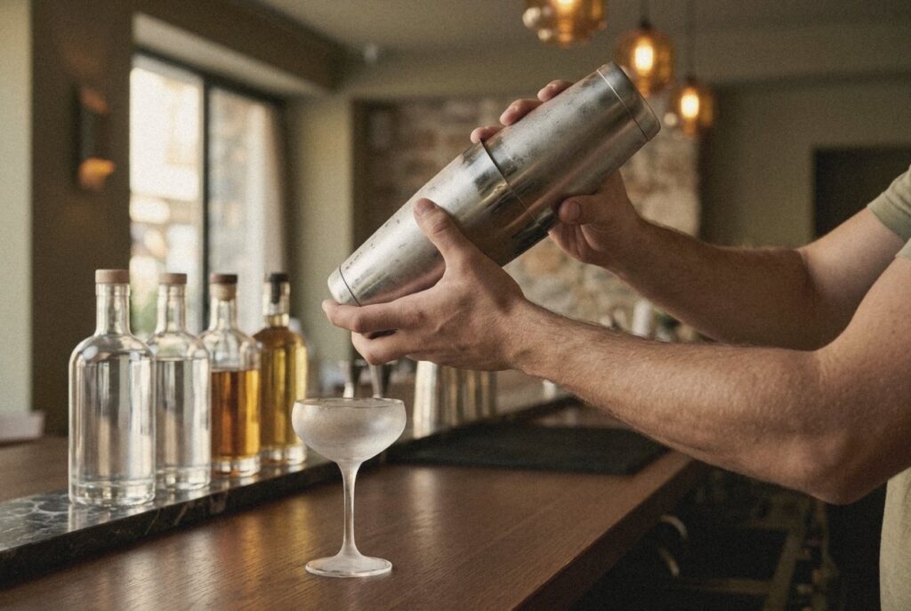 Bartender χτυπάει κοκτέιλ στο σέικερ Boston Tin-Tin της THE BARSTARDS