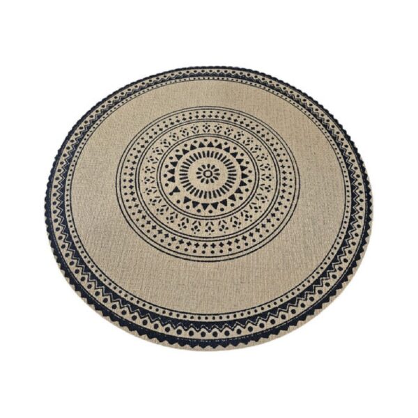 Round waterproof woven placemat Boho Black, 38.5 cm diameter