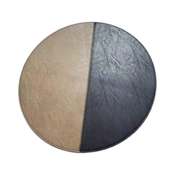 Round PU leather placemat in brown and black, 38 cm diameter