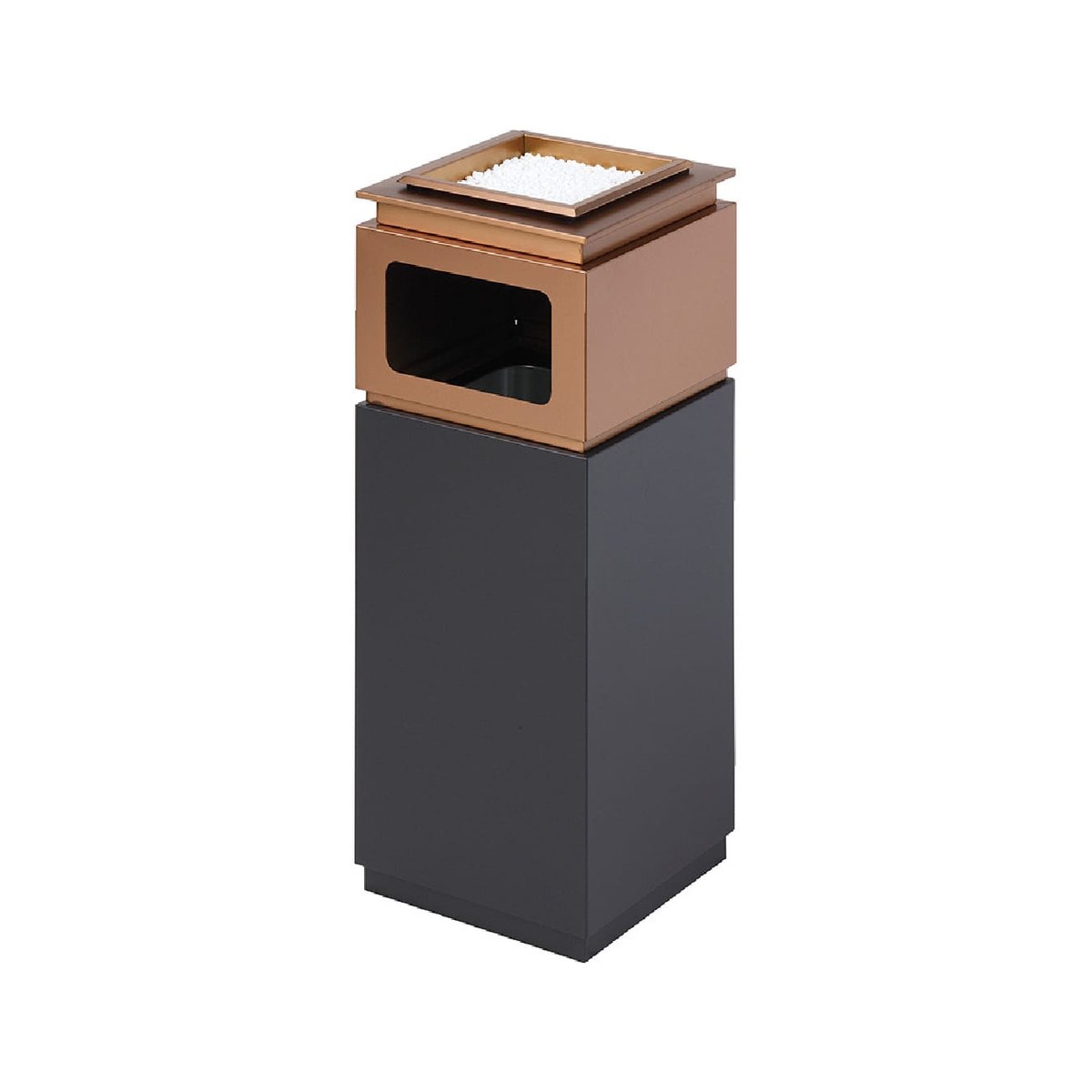 Floor Ashtray Stainless Steel Black/Copper Premium 30x30x78cm 45lt Stainless steel floor ashtray in black and copper, 30x30x78 cm, 45 litres