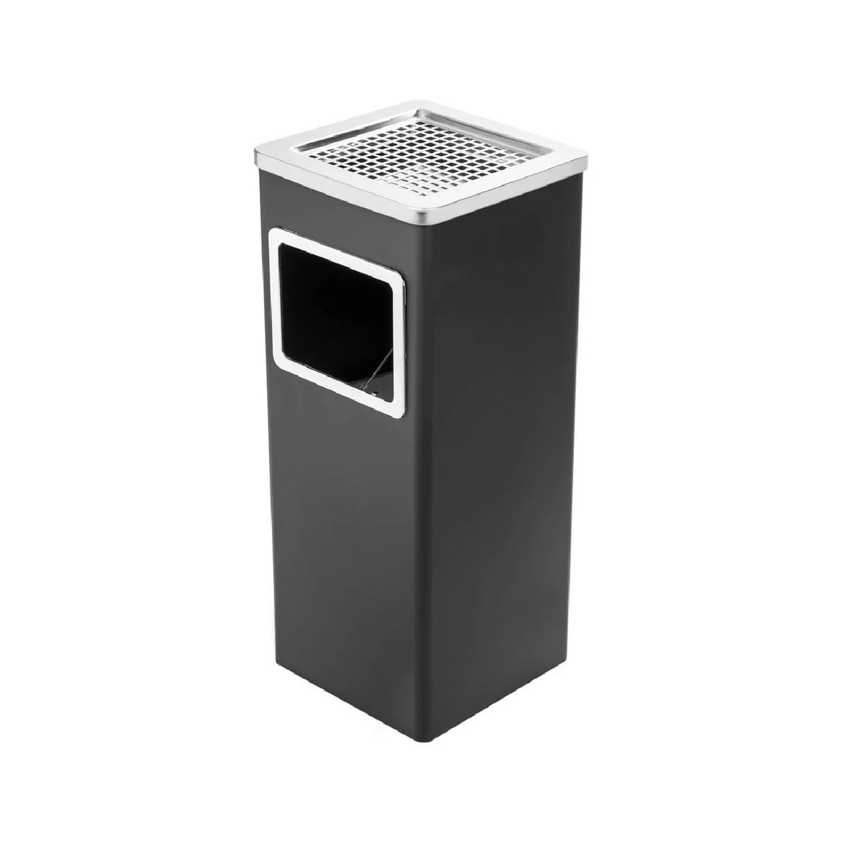 Square Floor Ashtray Black Metallic 25x25×65cm 40lt Square black stainless steel floor ashtray, 25x25x65 cm, 40 litre
