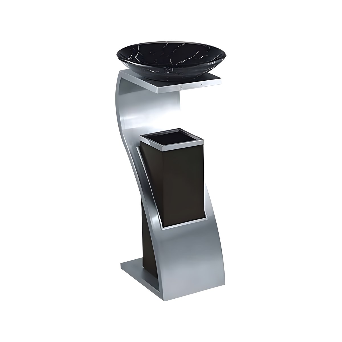 Inox Floor Ashtray Black Marble 35×78cm Stainless steel floor ashtray with black marble effect, 35x78 cm