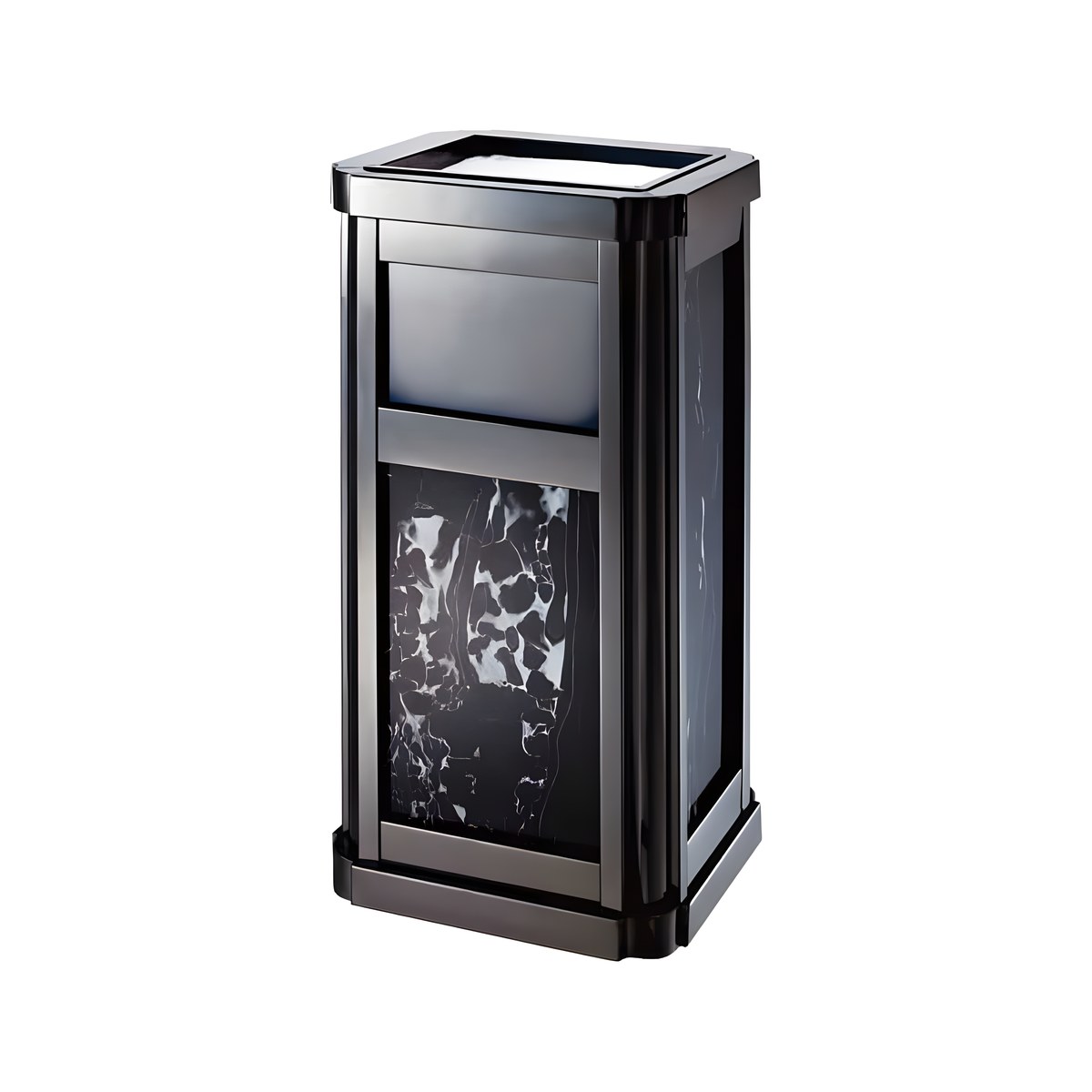 Floor Ashtray Black Marble Gun Metal 31x27x70cm Stainless steel floor ashtray with black marble gun metal effect, 31x27x70 cm