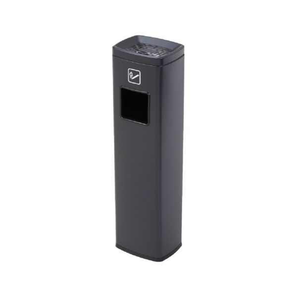 Square stainless steel Tower floor ashtray in black, 24x20x83 cm, 30 litres