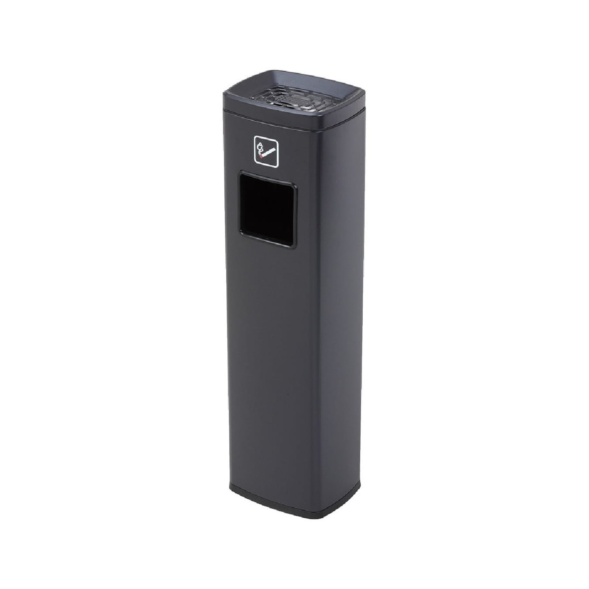 Tower Floor Ashtray, Square, Black Metal, 24x20x83 cm, 30L Square stainless steel Tower floor ashtray in black, 24x20x83 cm, 30 litres