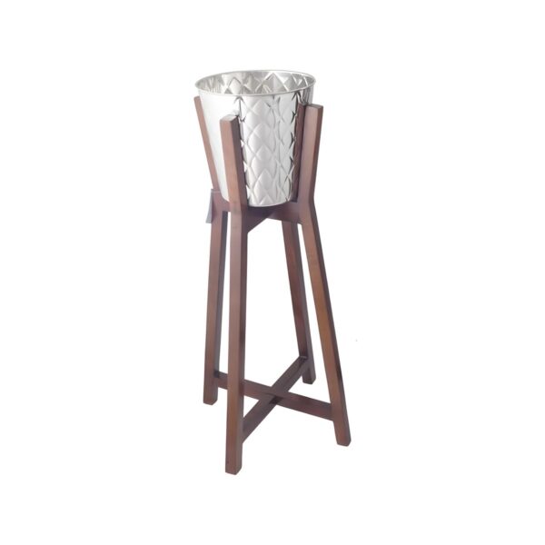 Wooden stand with 18/10 stainless steel champagne bucket, 43x43x80 cm