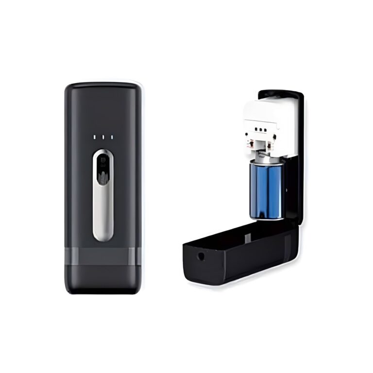 Matte black air freshener dispenser with switch, 9x9x24 cm