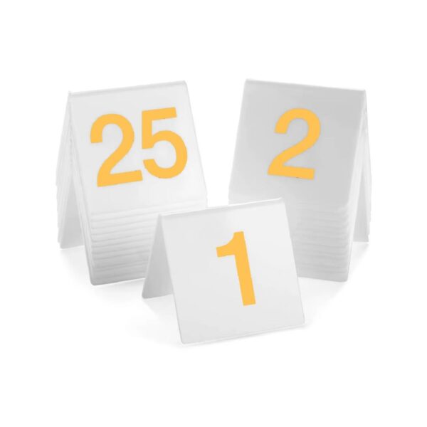 Set of 10 pieces acrylic numbering tags 31-40 in white and gold, 5x5 cm