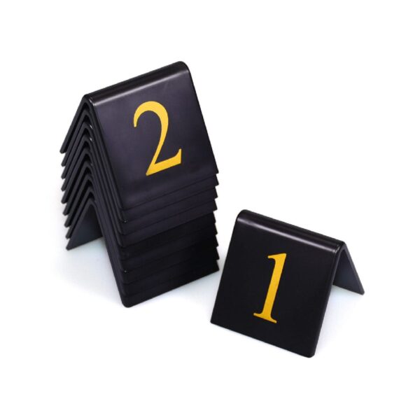 Set of 10 pieces acrylic numbering tags 1-10 in black and gold, 5x5 cm