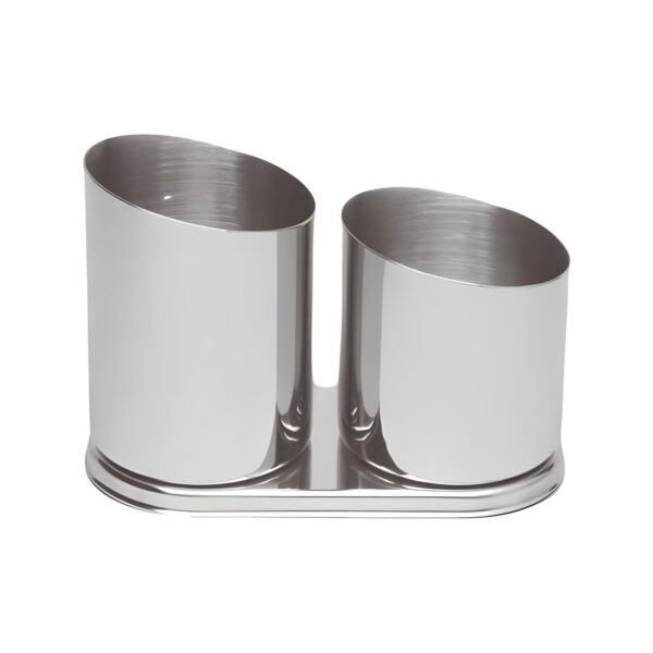 Stainless steel straw holder with 2 compartments, 18/10 steel, 16x10 cm