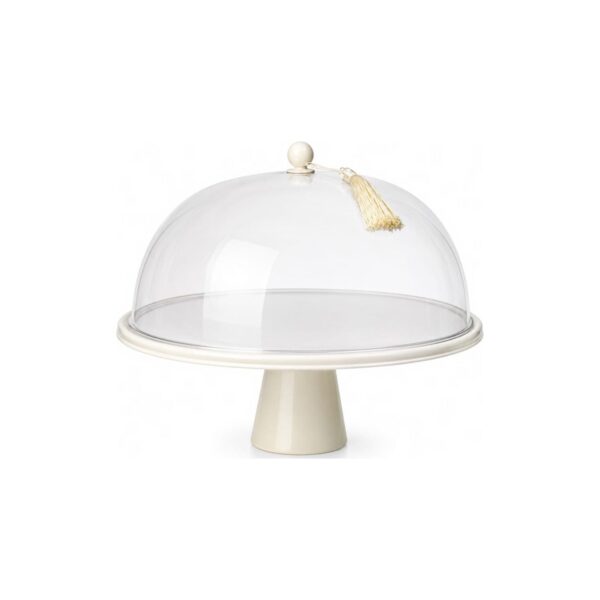 Matte white metal cake stand with acrylic dome, 37 cm diameter