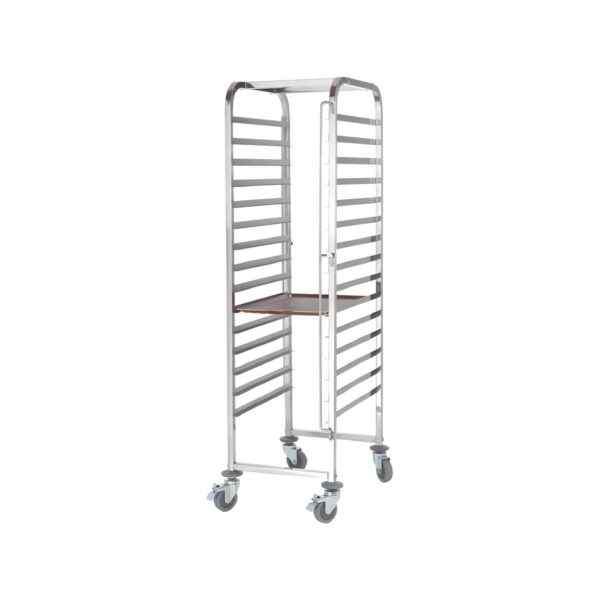 Stainless steel 18/10 trolley for 60x40 cm trays, 15 compartments