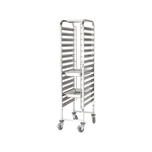 Stainless steel 18/10 trolley for GN 1/1 containers, 15 compartments