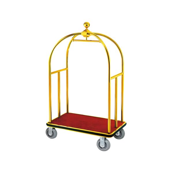 Gold-finish stainless steel luggage transport trolley, 115x70x190 cm