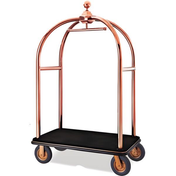 Heavy-duty stainless steel luggage trolley in copper finish, 117x70x195 cm