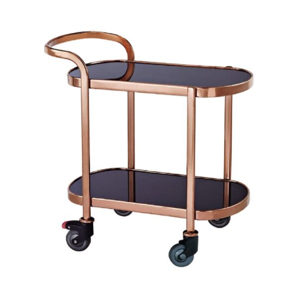 2-tier stainless steel and glass serving trolley in copper and black, 95x52x100 cm