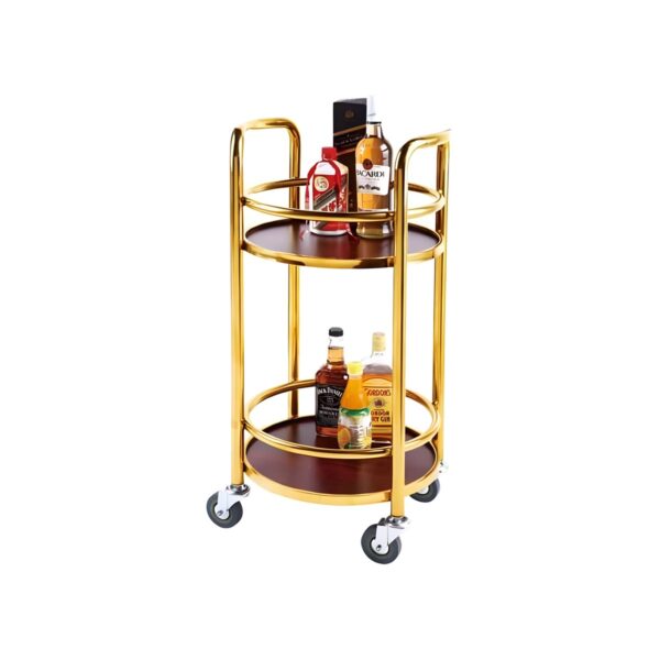 Ξύλινο τρόλεϊ mini bar δύο ορόφων σε χρυσό χρώμα, 42x78 εκ.