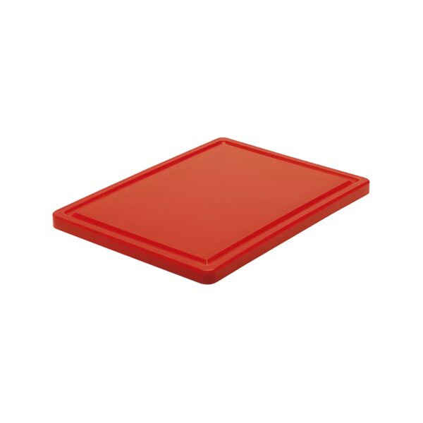 Red polyethylene cutting board with groove, 50x30x2 cm