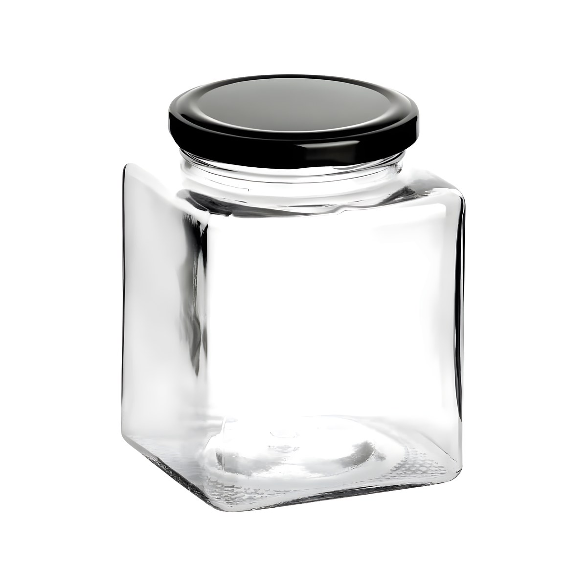 Βάζο Mini Γυάλινο Τετράγωνο Με Μαύρο Καπάκι 270ml Τετράγωνο μίνι γυάλινο βάζο με μαύρο καπάκι, 270 ml