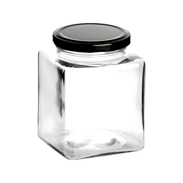 Square glass jar with black lid, 900 ml