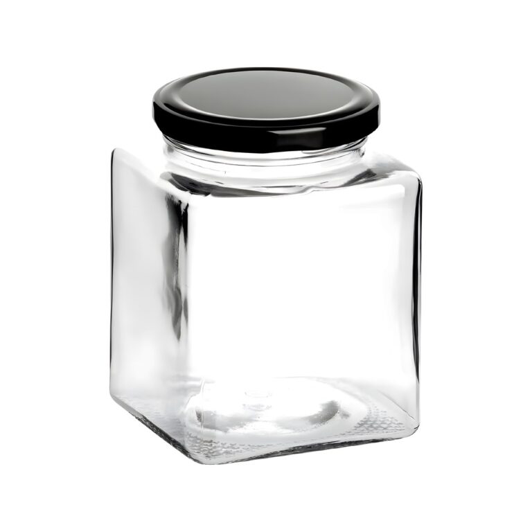 Square glass jar with black lid, 900 ml
