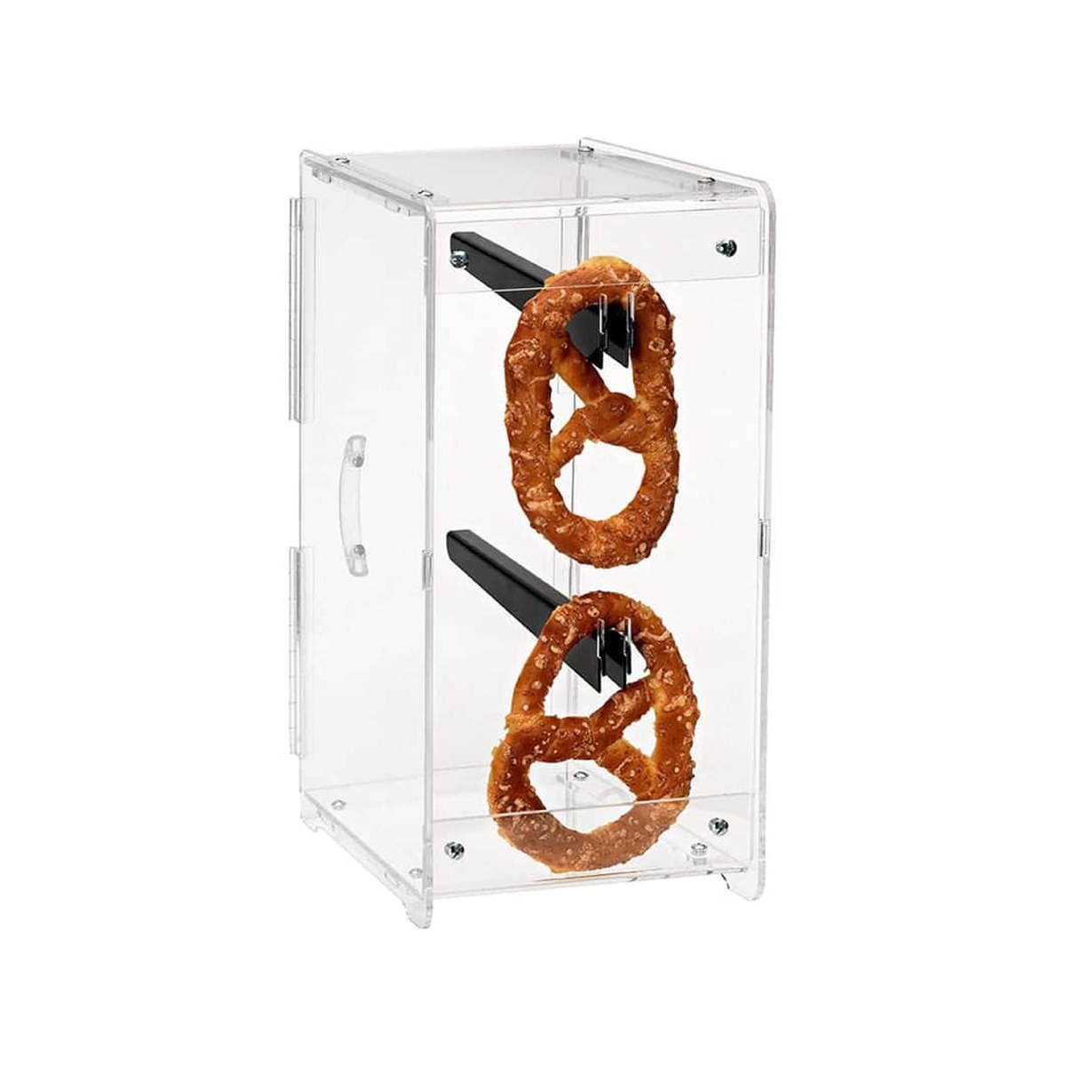 Pretzel Display Box Plexiglass 2 Compartments With Doors VIT08-2P Garibaldi plexiglass pretzel display box with 2 compartments and doors
