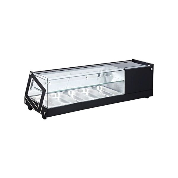 Black refrigerated sushi display with 5 GN 1/3 positions, 131x40x38 cm