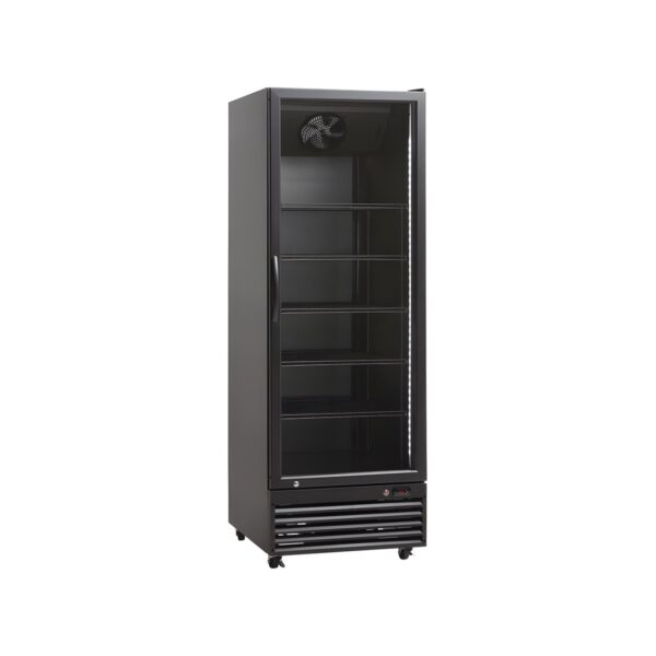 Black professional refrigerated drinks display cabinet, 249 litres, 50x60x183 cm