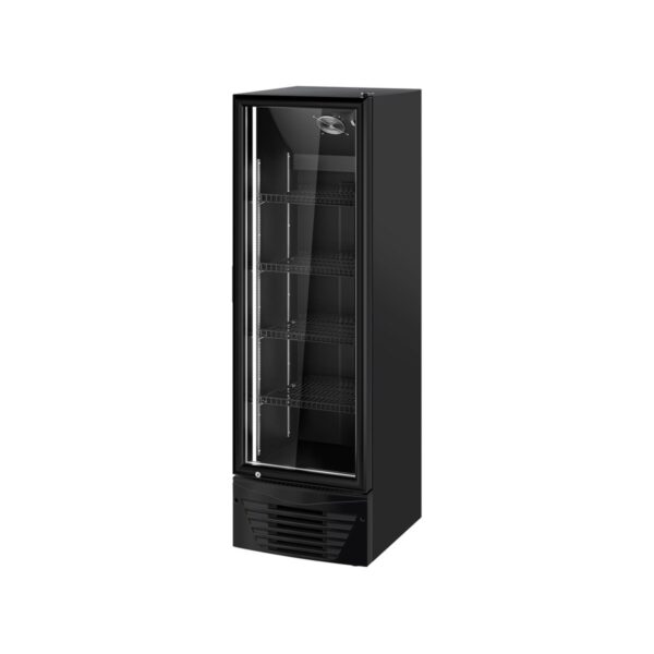 Full black refrigerated drinks display cabinet, 285 litres, 58x53x177 cm