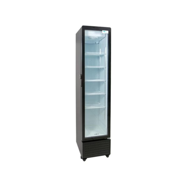 Slim black storage display case, 217 litres, 180 W, 42x52x194 cm