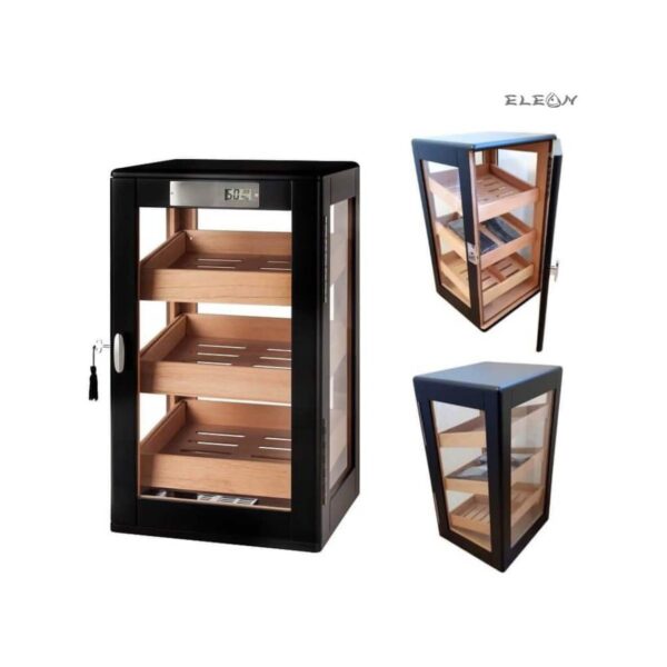 Ξύλινος υγραντήρας προβολής 120 πούρων με ψηφιακό υγρόμετρο, 32x29x55 εκ.